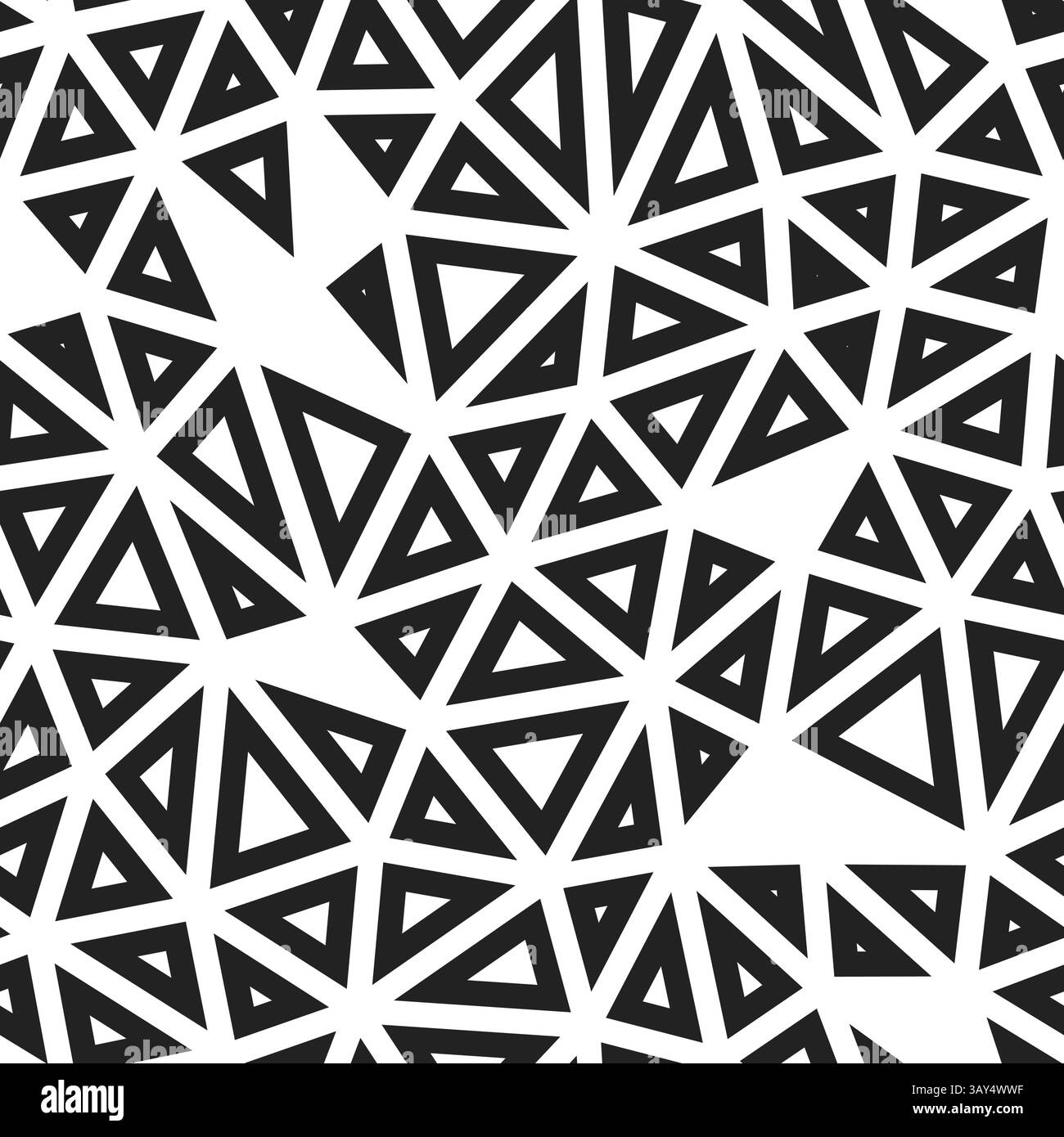 Vector seamless pattern. Medium triangles size. Black and white style. Geometric shapes outlined. Repeatable composition. Monochrome contrast. Stock Vector