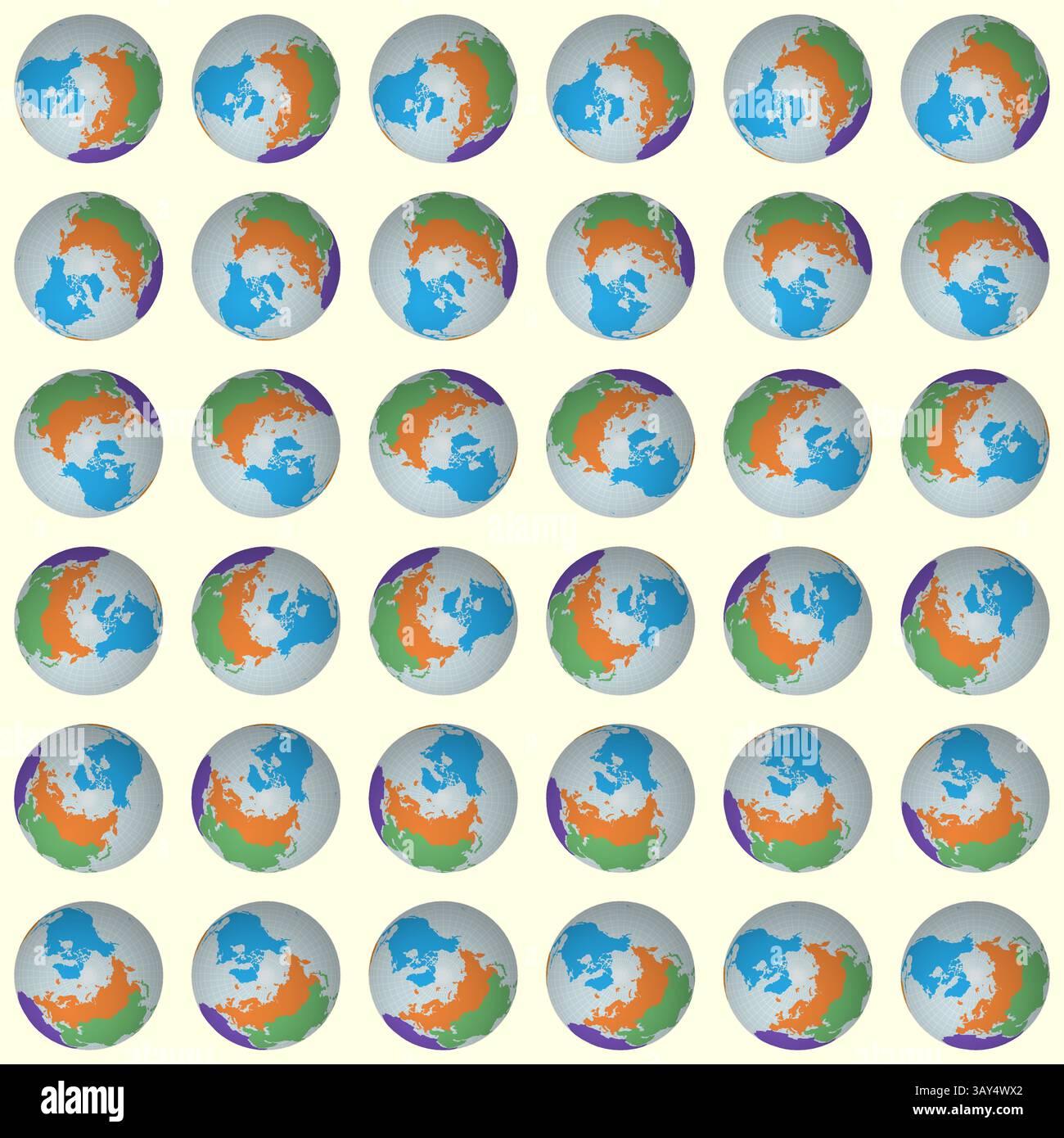 Sphere Rotation Vector Collection of globes. North pole sphere view. Rotation step 10 degrees ...