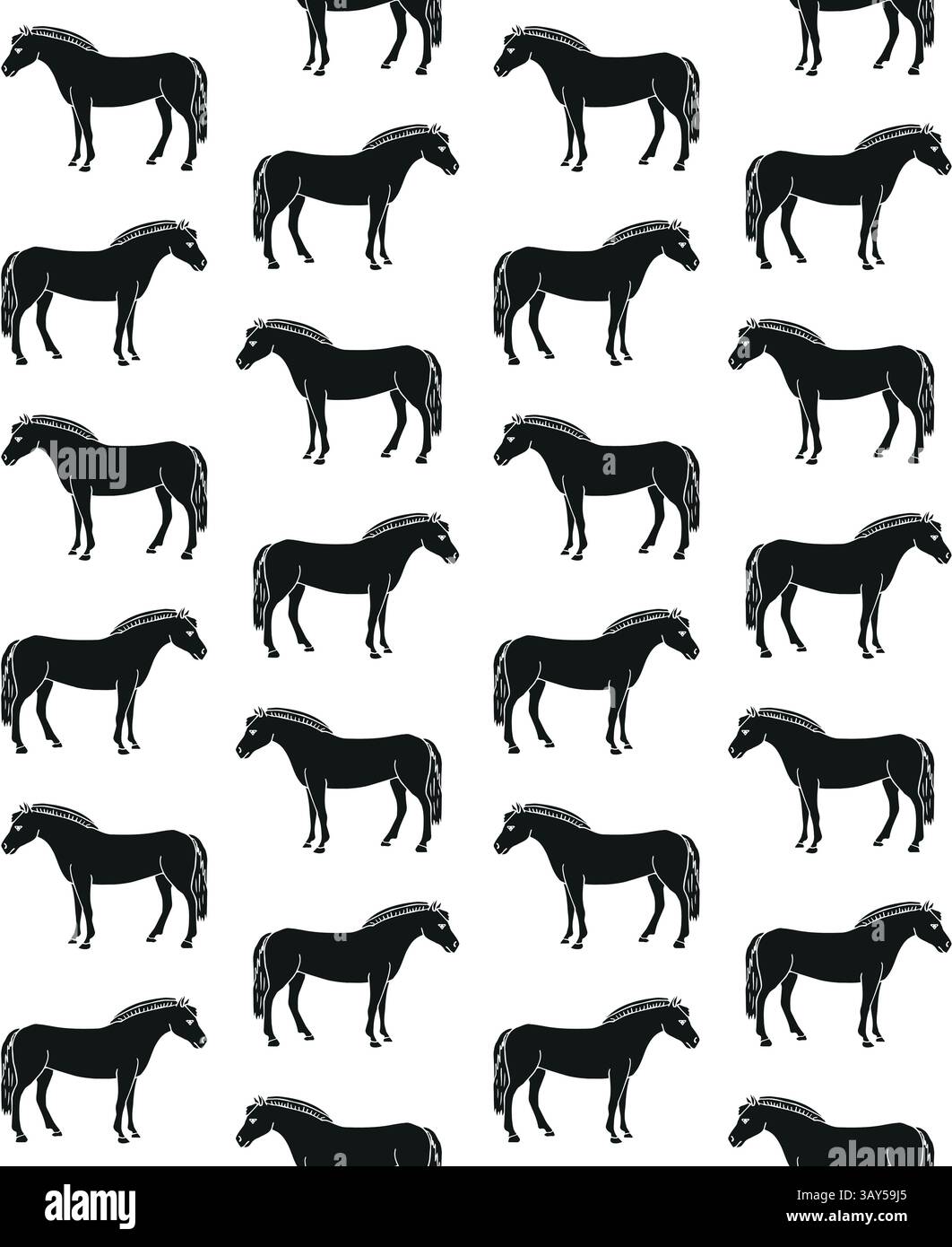 Vector seamless pattern of hand drawn sketch doodle fjord horse ...
