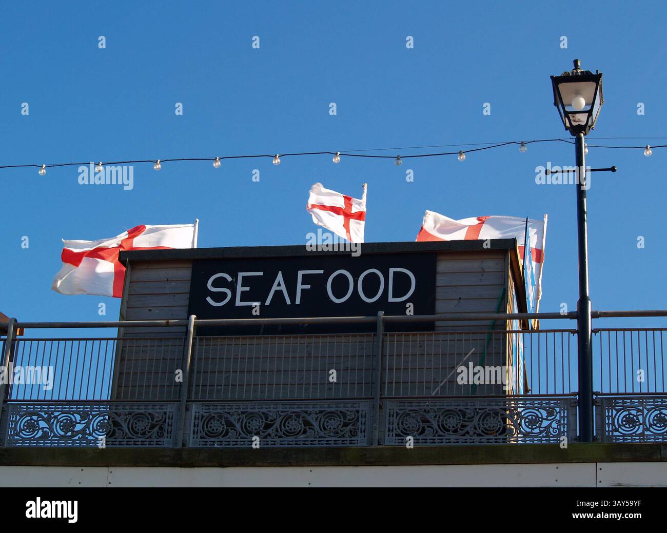 Seafood stall on Paignton Pier, Torbay, South Devon, Southwest England ...