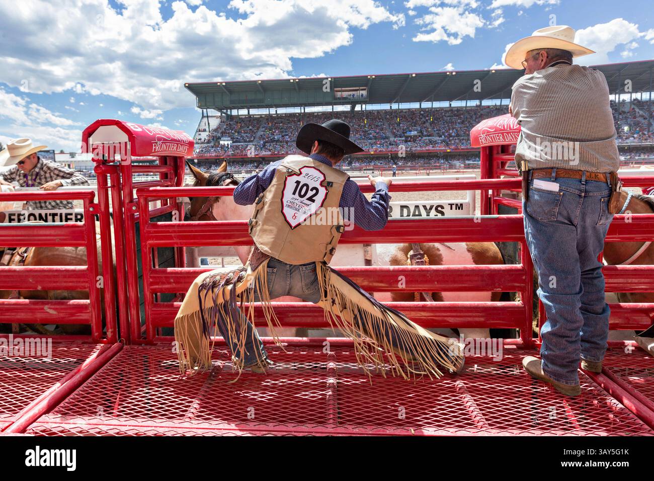 July 25, 2015 - Cheyenne, WY, United States of America - A rodeo rider ...