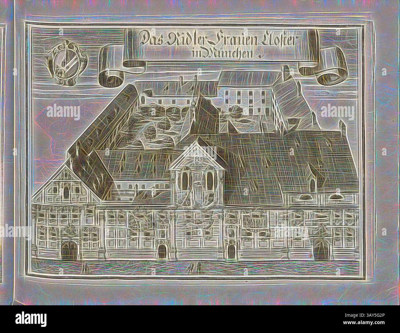 An intricate illustration of a historic building complex, featuring ...