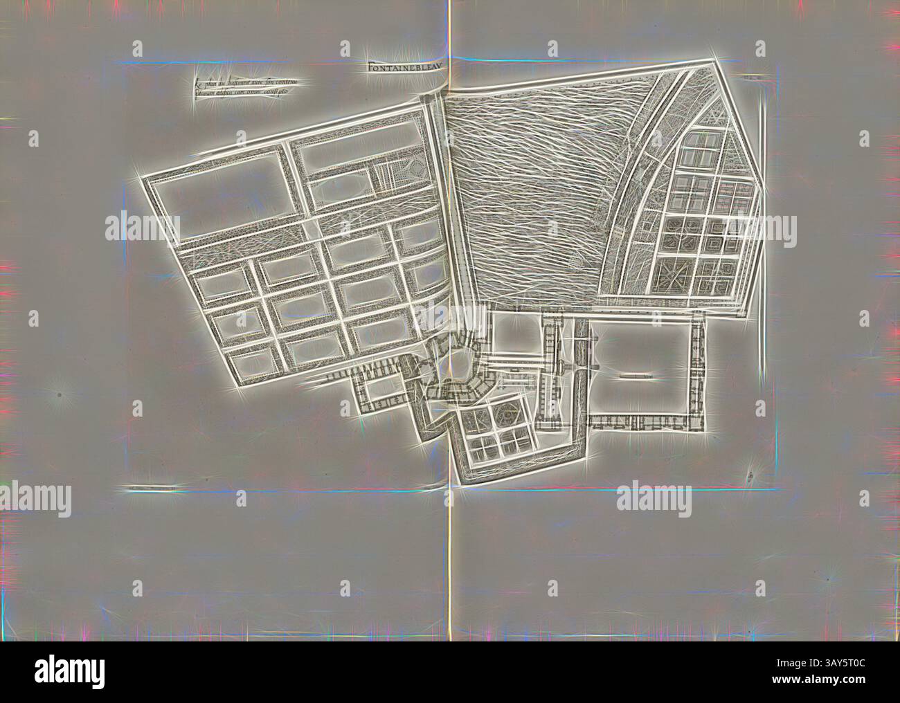 A detailed architectural blueprint showcasing a complex layout with ...