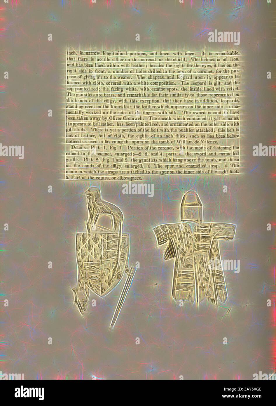 An ancient depiction features two figures adorned in traditional armor ...