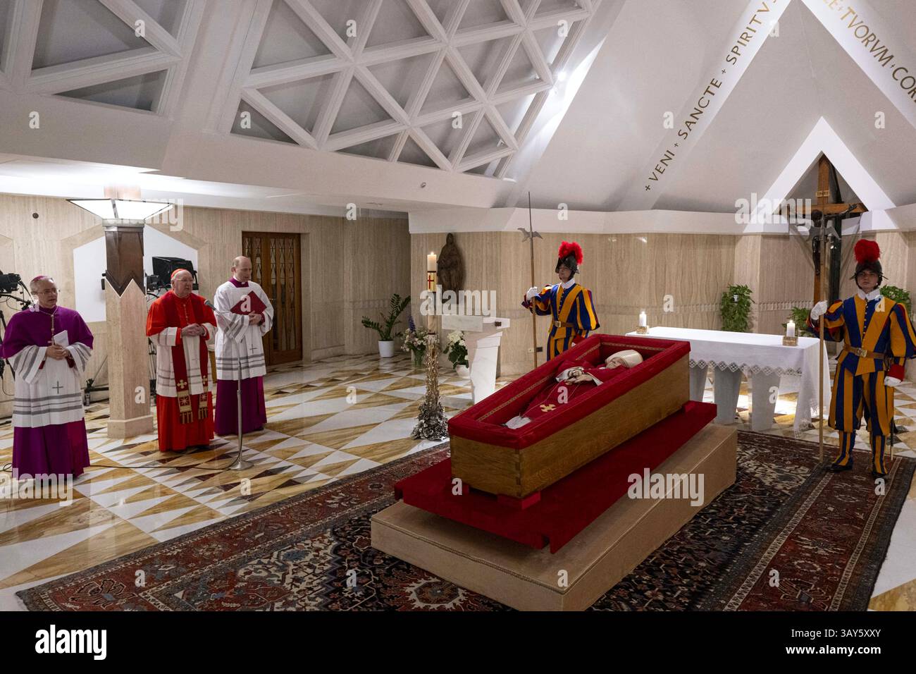 Catholic Rite Death Non Exclusive: The body of Pope Francis is placed in an open casket ...