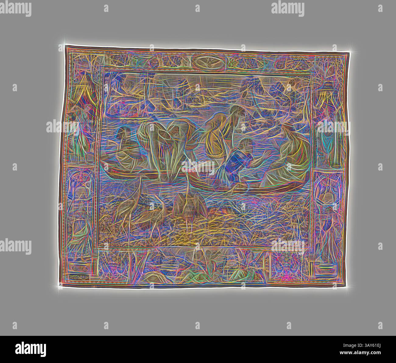 Rahael Is One Pattern A vibrant, abstract depiction of a serene landscape featuring figures ...