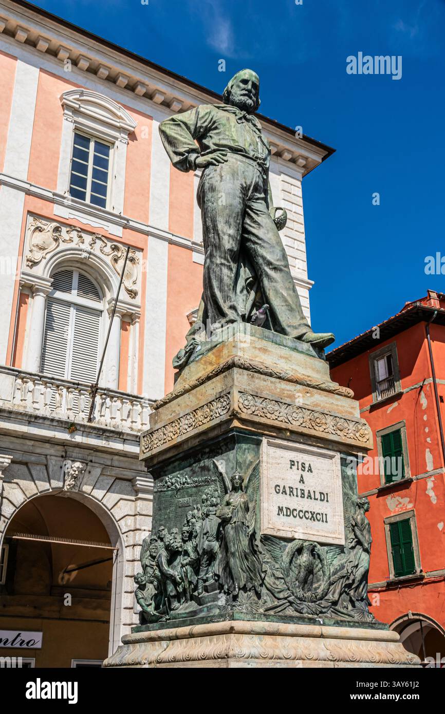 Close-up of Giuseppe Garibaldi’s statue in Pisa, Italy. A tribute to the Italian revolutionary hero, located near the historic city centre. Stock Photo