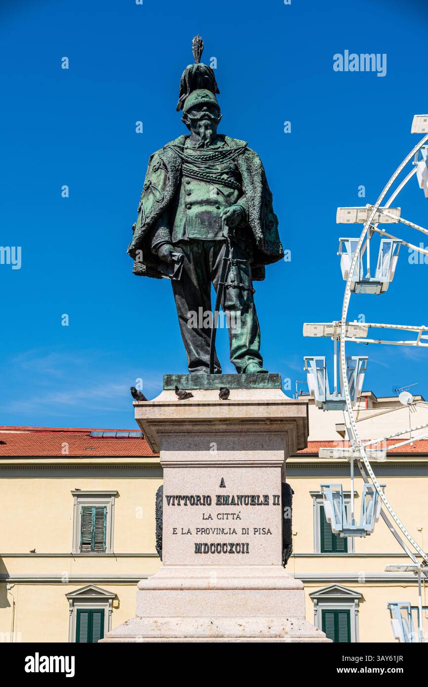 Statue of Vittorio Emanuele II in Piazza Vittorio Emanuele II in Pisa, Italy, Stock Photo