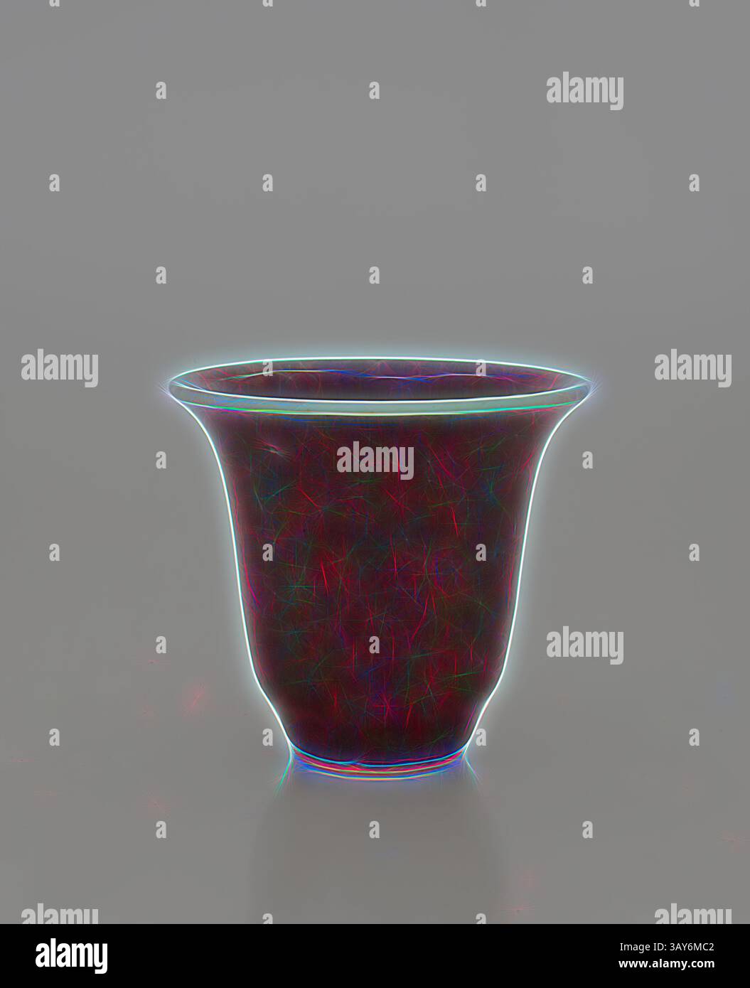 A decorative pot with a flared rim, featuring a textured surface that reflects intricate, swirling patterns of light and color., cup, Qing dynasty, Qing dynasty, 1700s, Red Glaze, 2-3/8 h, 2-1/2 d, Asian Art, Classic art with a modern twist reimagined by Artotop Stock Photo