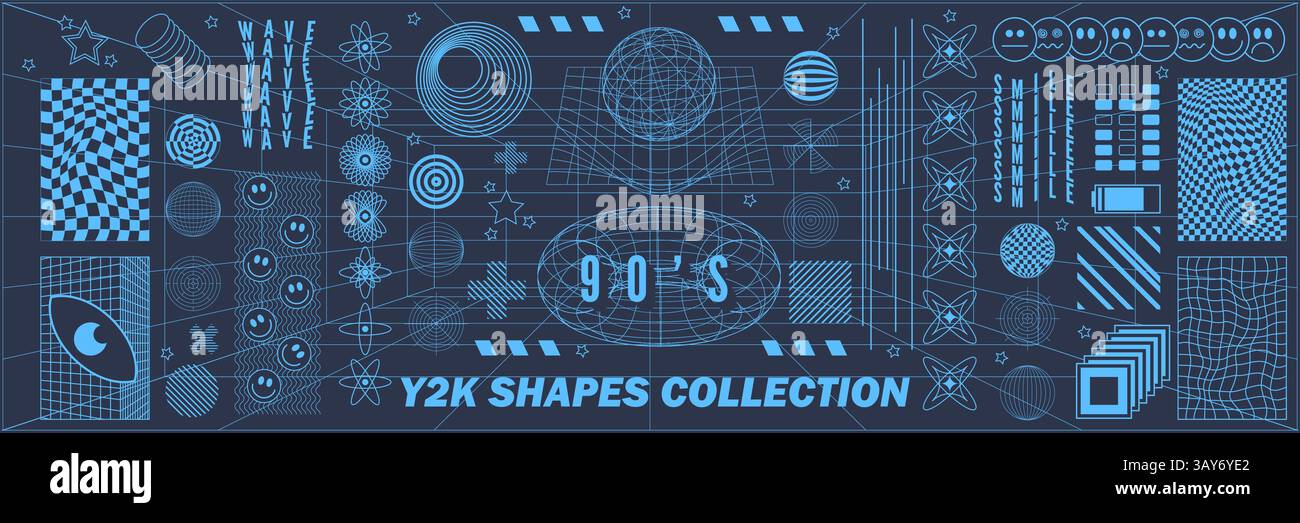 Abstract geometry hud wireframe shapes and patterns, cyberpunk elements ...