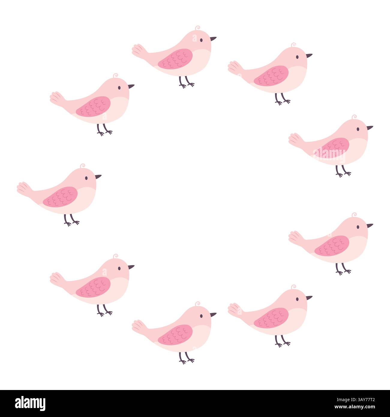 Round frame, funny birds. Vector illustration in flat style. Stock Vector