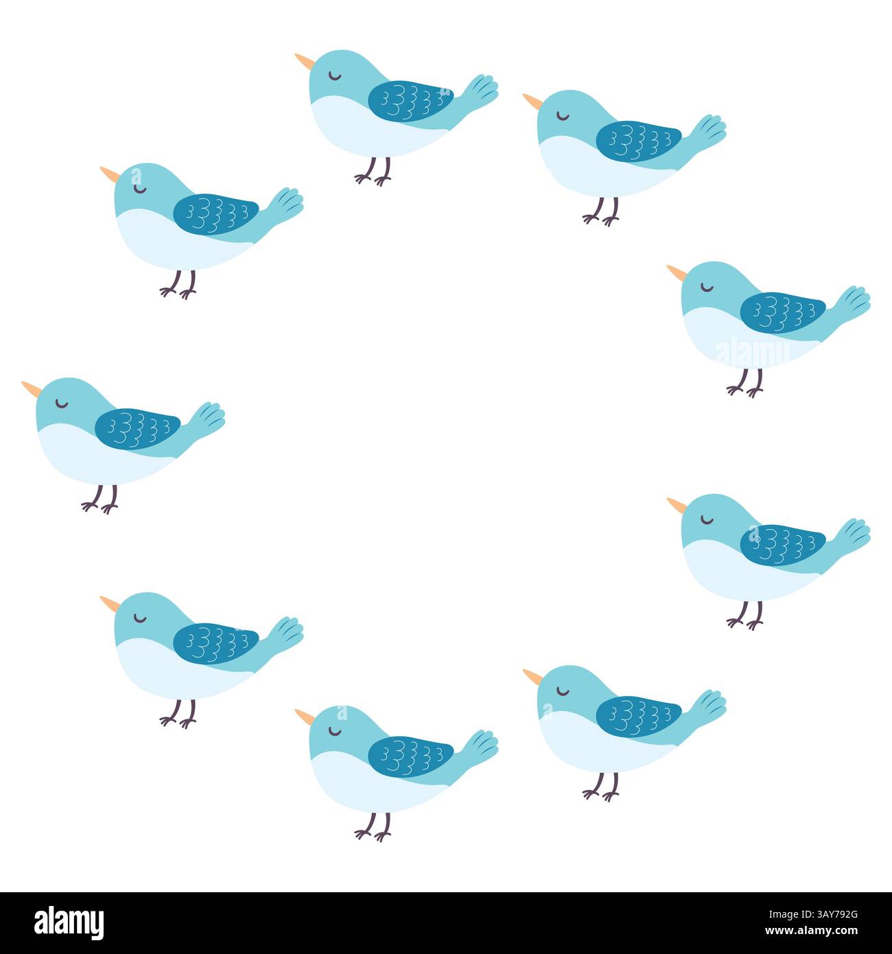 Round frame, funny birds. Vector illustration in flat style. Stock Vector