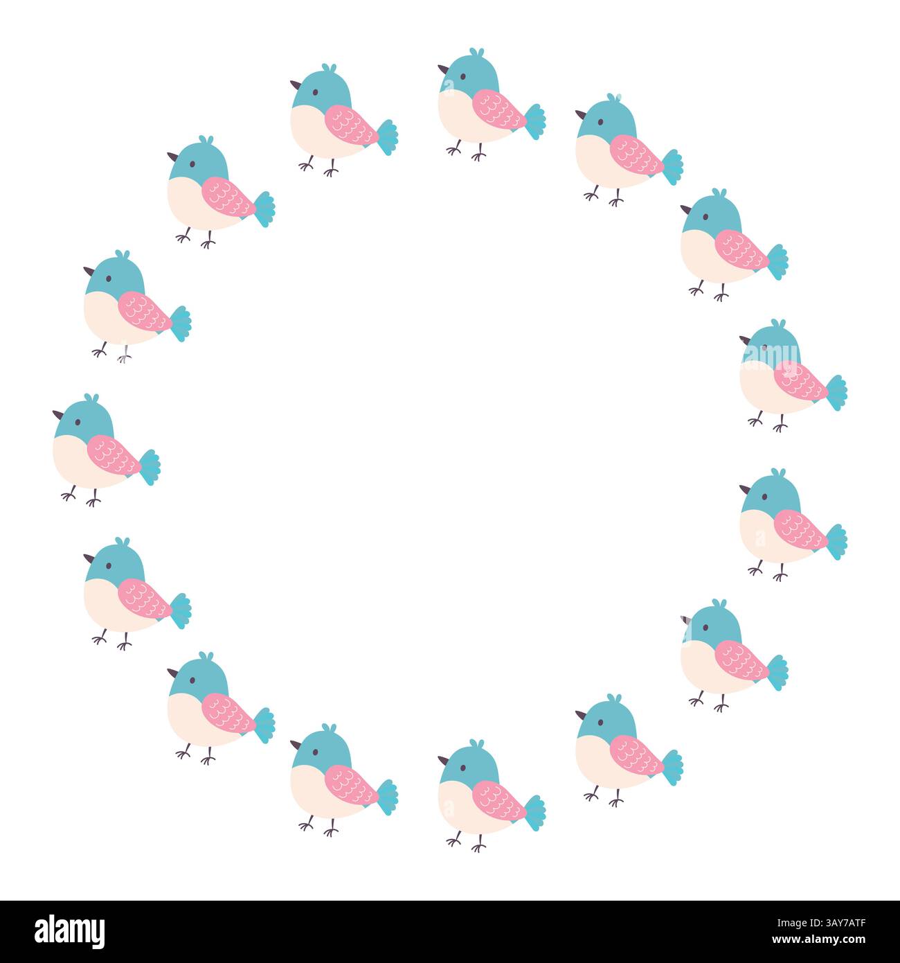 Round frame, funny birds. Vector illustration in flat style Stock ...