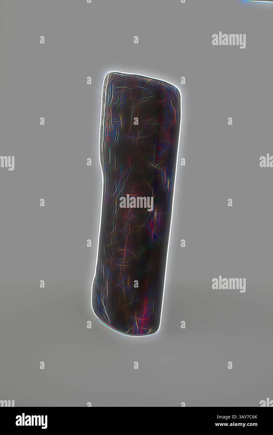 A sleek, elongated object with a smooth surface and intricate patterns of light dancing across its form, creating an ethereal glow., inkstone in the shape of a Han dynasty roof tile, Ming dynasty, Ming dynasty, 16th century, stoneware with carved inscriptions, 8-1/2 x 7-1/2 in., Asian Art, Classic art with a modern twist reimagined by Artotop Stock Photo