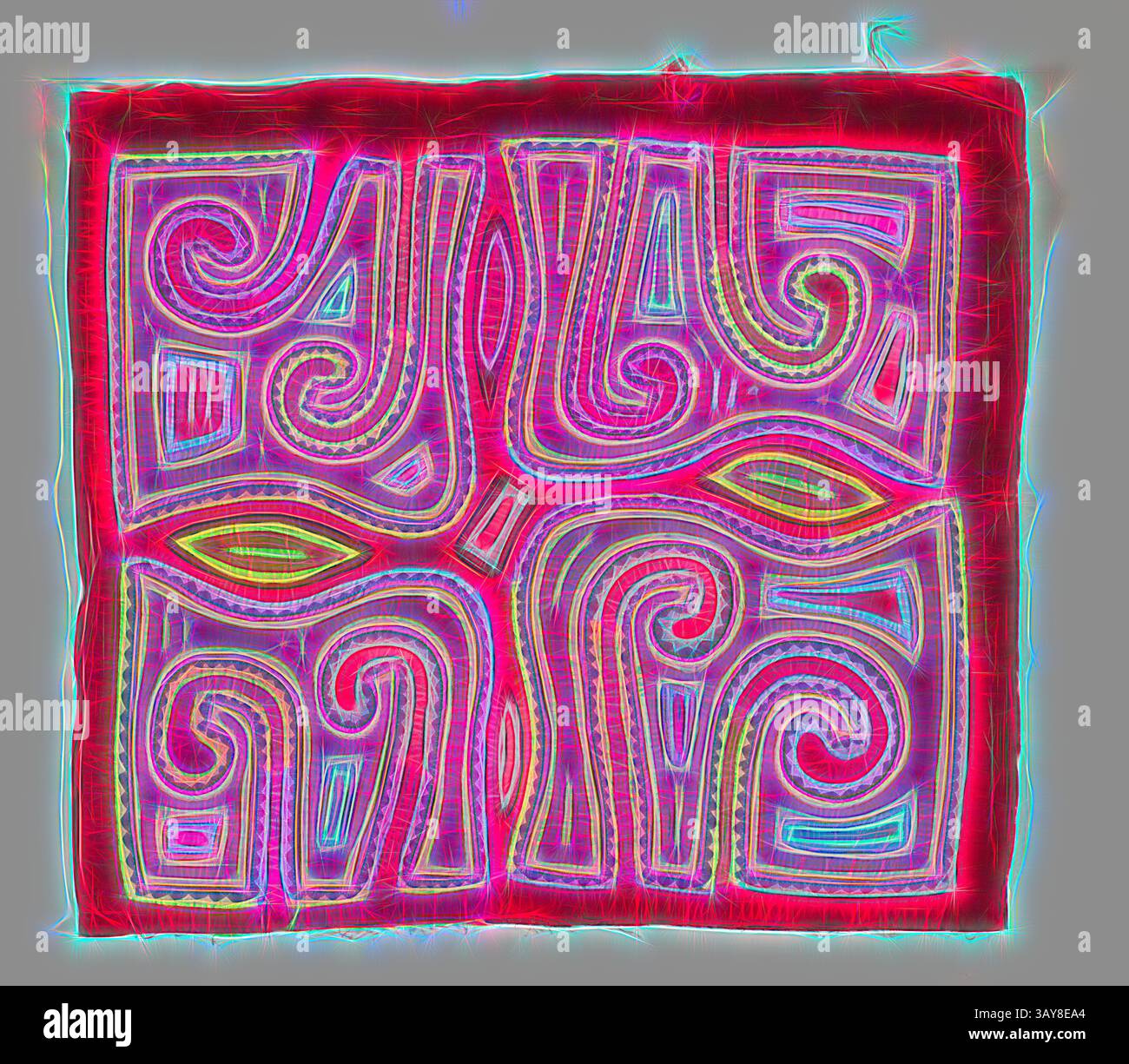 A vibrant textile pattern featuring intricate swirls and geometric ...