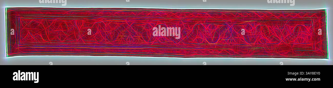 A vibrant abstract composition featuring intricate lines and shapes in shades of red, interwoven with hints of colorful accents, creating a dynamic visual energy., furnishing fabric, early 1700s, linen embroidered with silk, 16-3/4 x 107-3/4 in., Textile and Fashion Arts, Classic art with a modern twist reimagined by Artotop Stock Photo