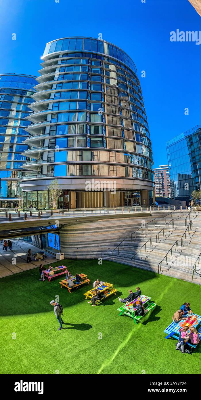 Vertical Panorama taken of the new developments outside  the Battersea PowerStation Development, Battersea, London - Smartphone Captured Stock Image