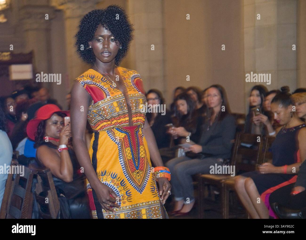Sept. 30, 2016 - Boston, Massachusetts, U.S. - Angelica Timas presents Flamboyant vs Bourgeoise at the Old South Church in Boston. 2017 Spring/Summer collection on show. Boston-based designer Angelica Timas launched her brand in 2013 with a versatile collection of edgy, classy yet chic designs.  A full time Senior Software Developer, wife, mother and CEO of her brand Angelica Timas, with no formal training in fashion Angelica has mastered her skills by self-taught knowledge and a true passion for what she envisions in her work. The aesthetic of her collections are inspired by various passions: Stock Photo