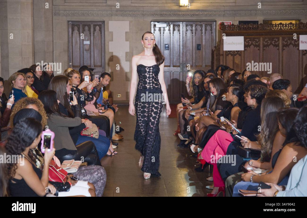 Sept. 30, 2016 - Boston, Massachusetts, U.S. - Angelica Timas presents Flamboyant vs Bourgeoise at the Old South Church in Boston. 2017 Spring/Summer collection on show. Boston-based designer Angelica Timas launched her brand in 2013 with a versatile collection of edgy, classy yet chic designs.  A full time Senior Software Developer, wife, mother and CEO of her brand Angelica Timas, with no formal training in fashion Angelica has mastered her skills by self-taught knowledge and a true passion for what she envisions in her work. The aesthetic of her collections are inspired by various passions: Stock Photo