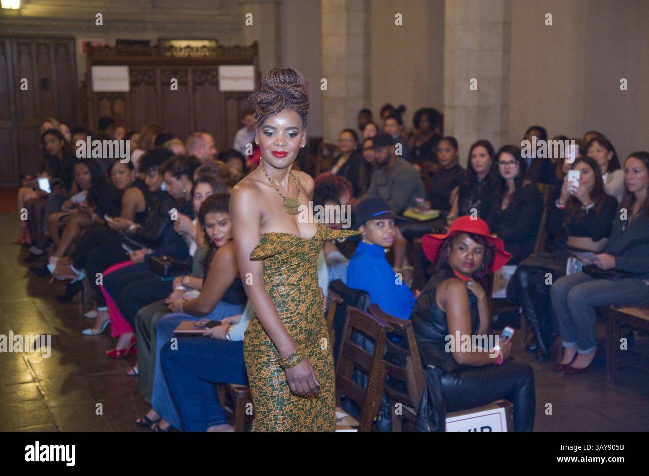 Sept. 30, 2016 - Boston, Massachusetts, U.S. - Angelica Timas presents Flamboyant vs Bourgeoise at the Old South Church in Boston. 2017 Spring/Summer collection on show. Boston-based designer Angelica Timas launched her brand in 2013 with a versatile collection of edgy, classy yet chic designs.  A full time Senior Software Developer, wife, mother and CEO of her brand Angelica Timas, with no formal training in fashion Angelica has mastered her skills by self-taught knowledge and a true passion for what she envisions in her work. The aesthetic of her collections are inspired by various passions: Stock Photo