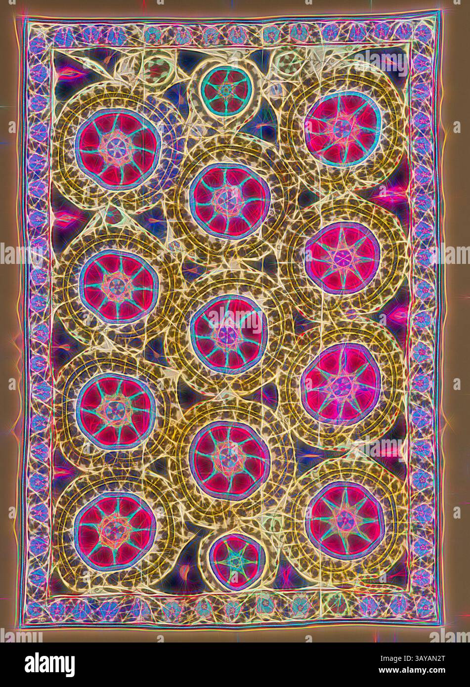 A vibrant tapestry featuring intricate circular patterns, embellished ...