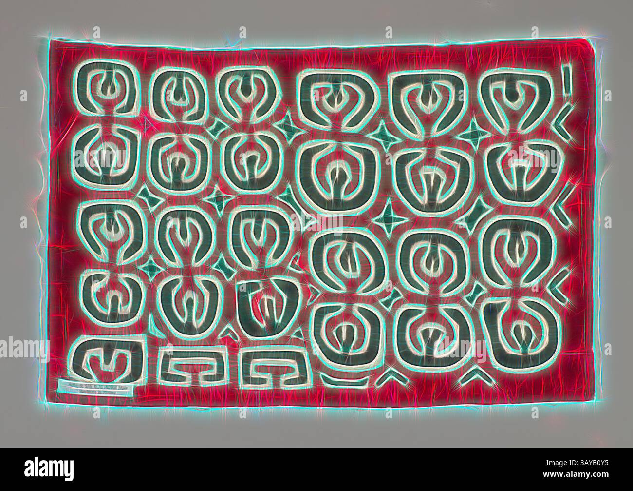 A vibrant pattern featuring repeated geometric shapes and swirls ...
