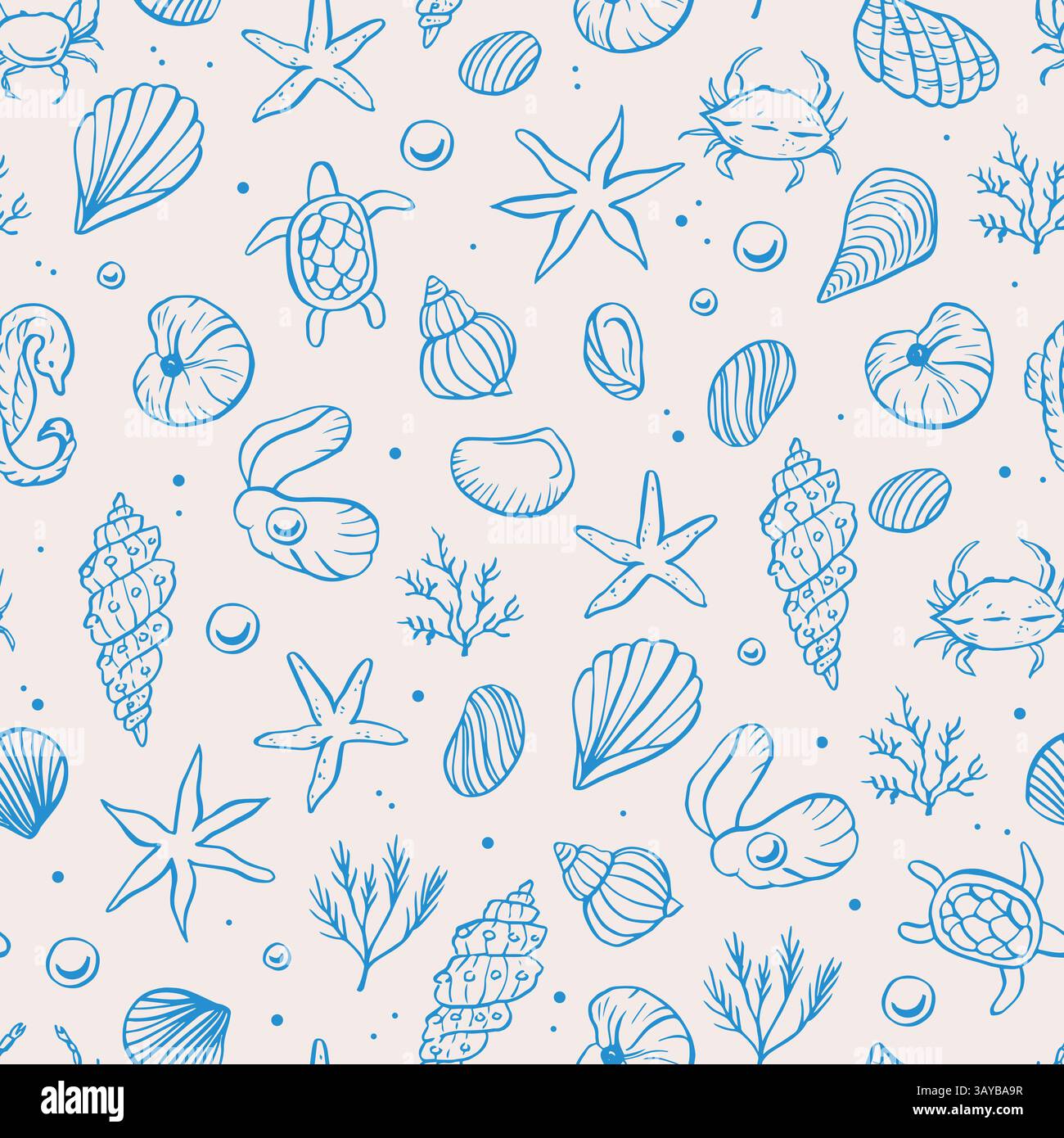 Sea life doodle hand drawn seamless pattern. Ocean life vector ...