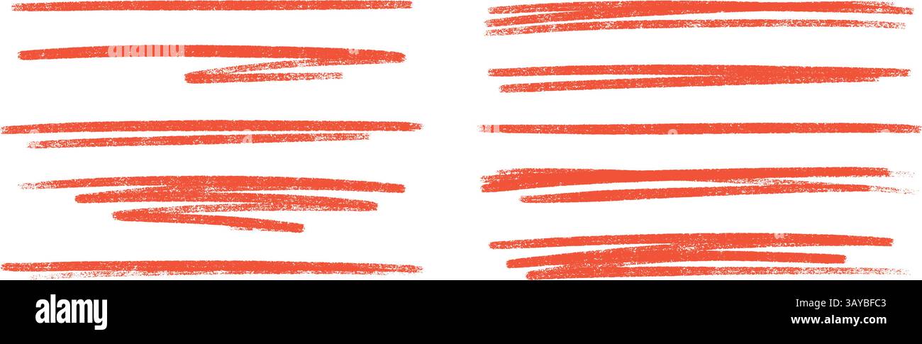 Underline red color crayon set - hand drawn chalk or marker horizontal ...