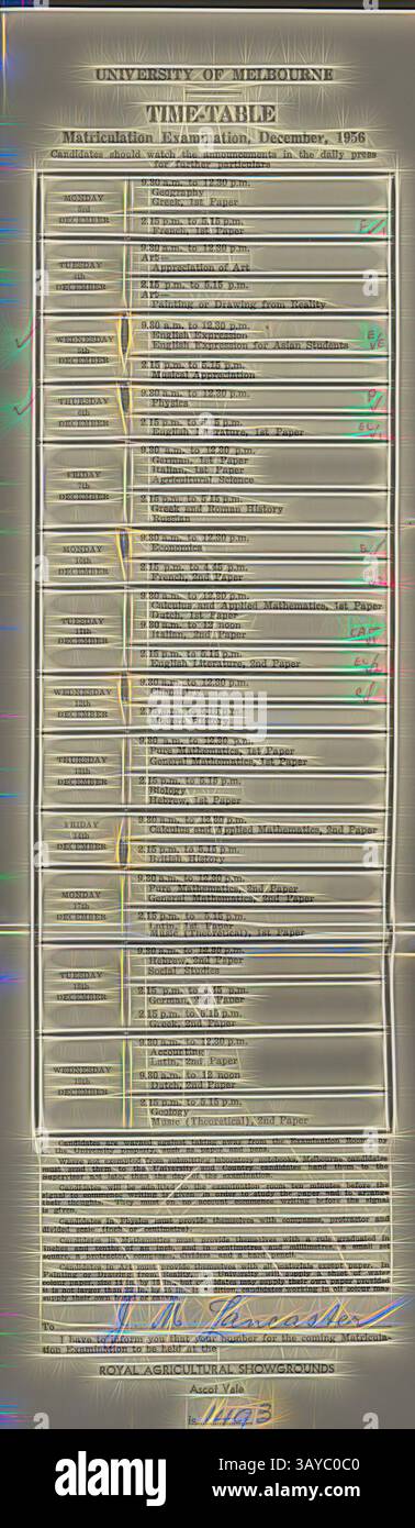 A detailed timetable from the University of Melbourne, outlining ...