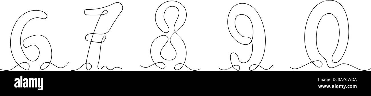 Continuous one line drawing of numbers from 6 to 0. Stylish and ...