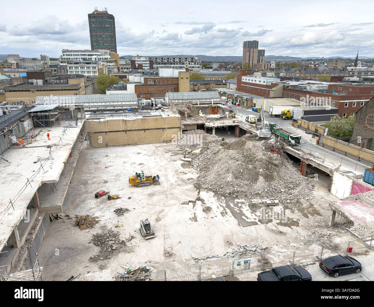 The demolition of the former Debenhams store in Cardiff city centre is nearing completion. Once a cornerstone of Cardiff's shopping district. - Smartphone Captured Stock Image