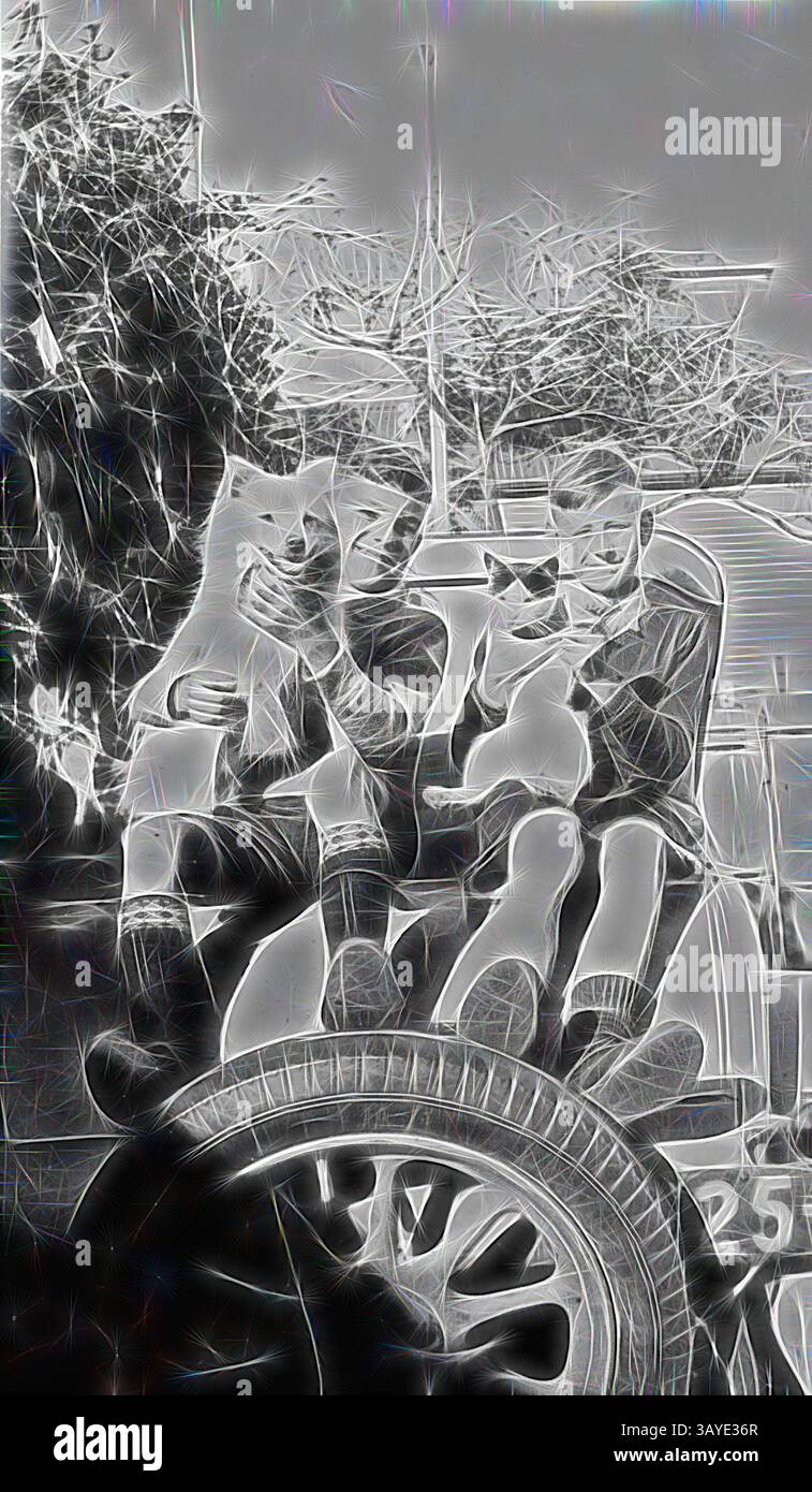 A Trio Of Figures Adorned In Vintage Attire Pose Playfully With A Cat 