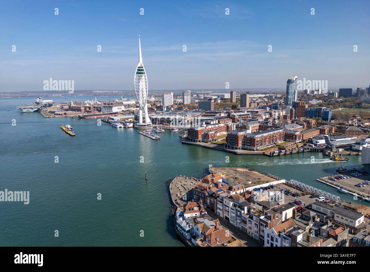 Aerial view of the Spinnaker Tower in Portsmouth harbour, Hampshire, UK. Stock Photo