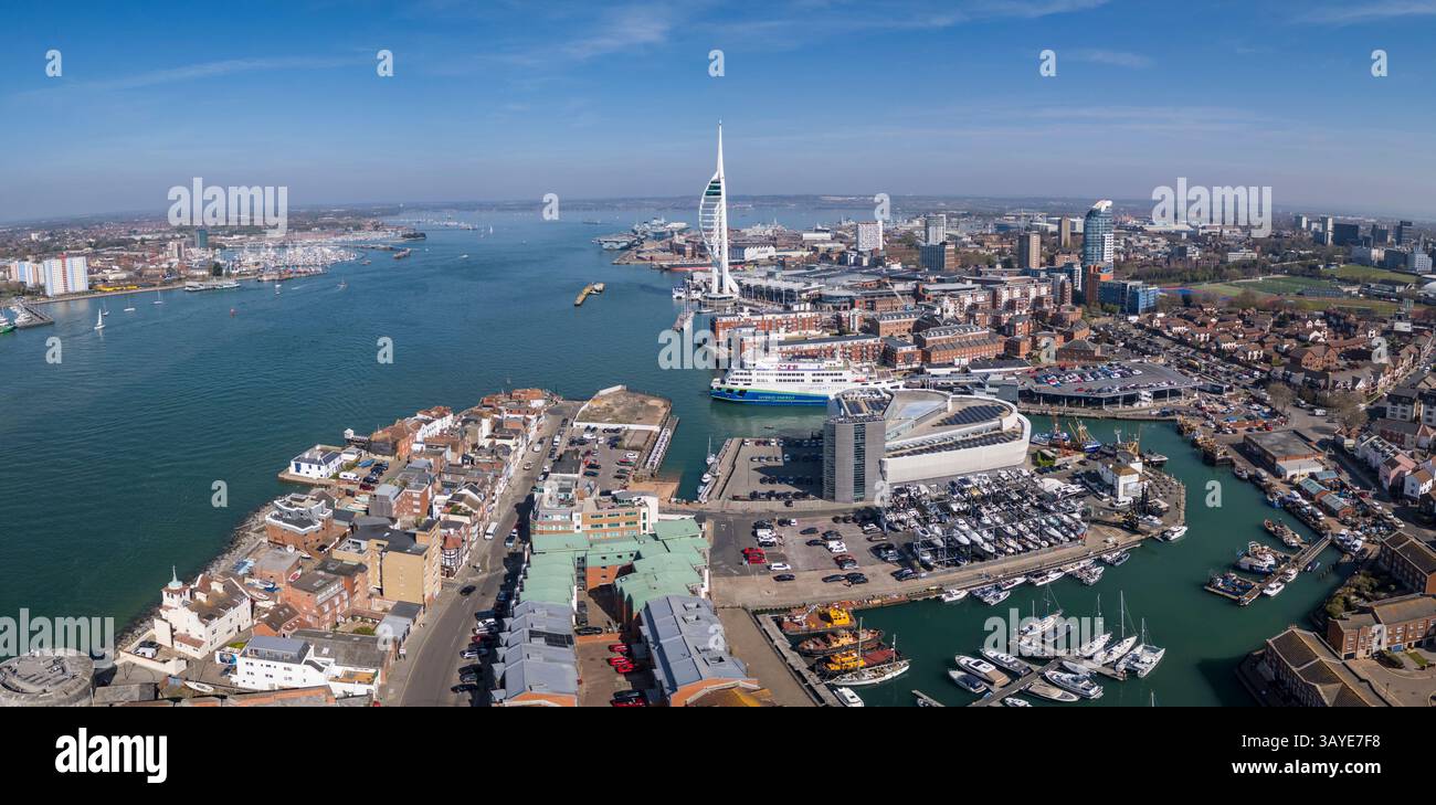 Aerial panoramic view of the Spinnaker Tower in Portsmouth harbour, Hampshire, UK. Stock Photo