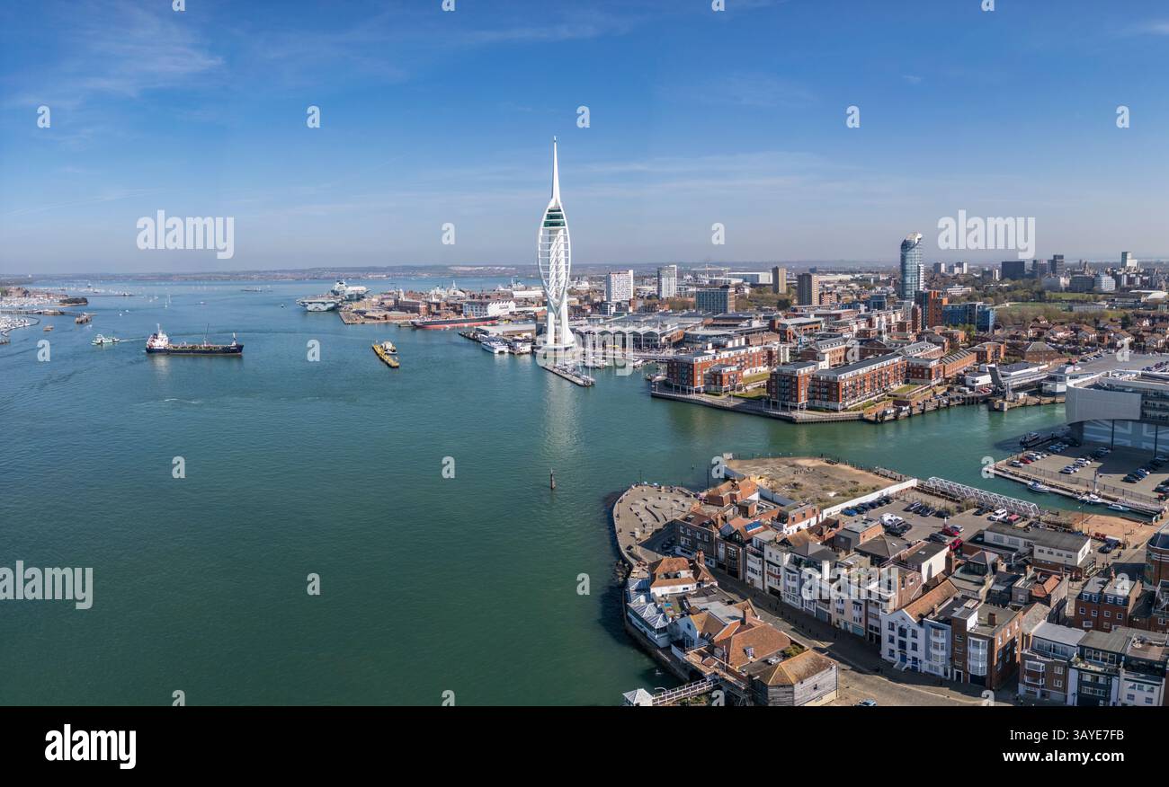 Aerial view of the Spinnaker Tower in Portsmouth harbour, Hampshire, UK. Stock Photo