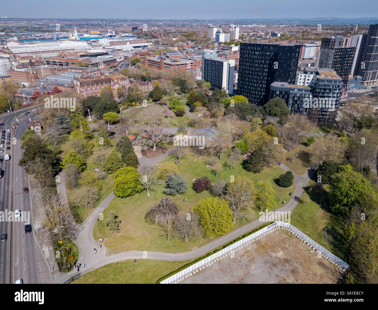 Aerial view of the Victoria Park area of central Portsmouth, Hampshire, UK. Stock Photo