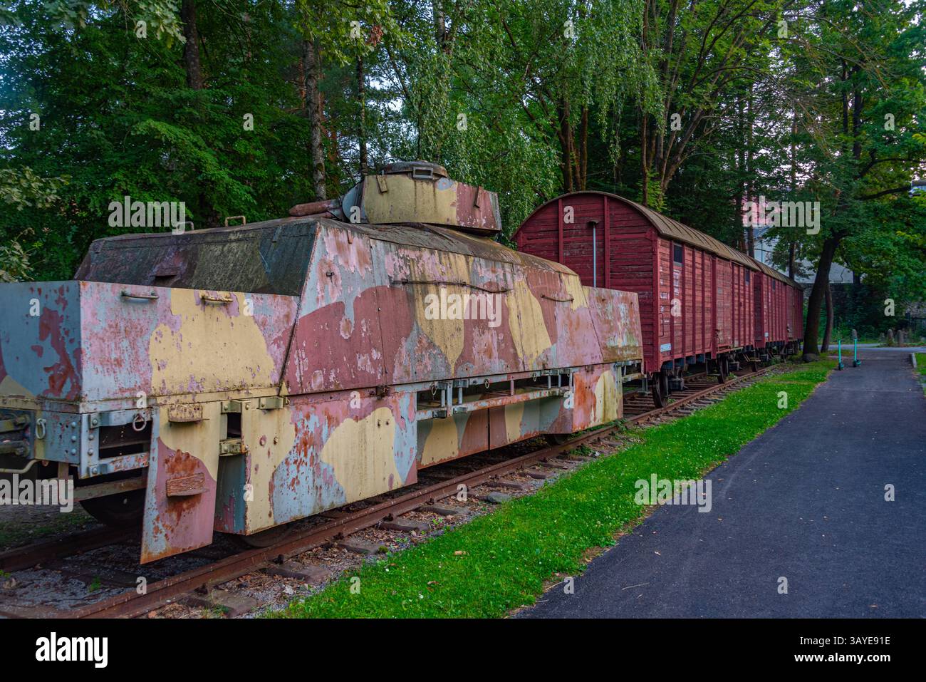 Armoured train at Banska Bystrica open-air military museum, Slovakia.IMAGE Stock Photo