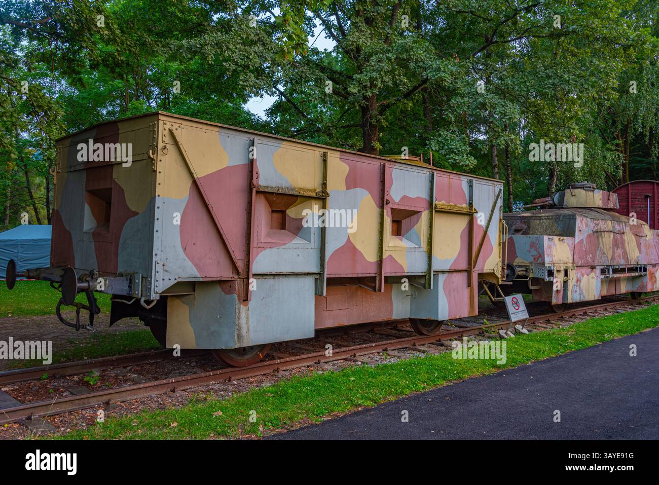 Armoured train at Banska Bystrica open-air military museum, Slovakia.IMAGE Stock Photo