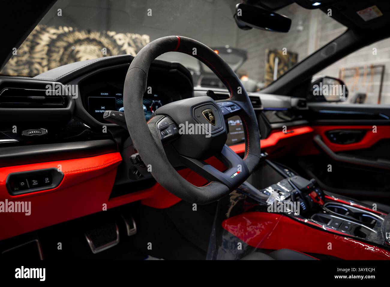 Interior of Lamborghini Urus with Black and Red Design in Industrial ...