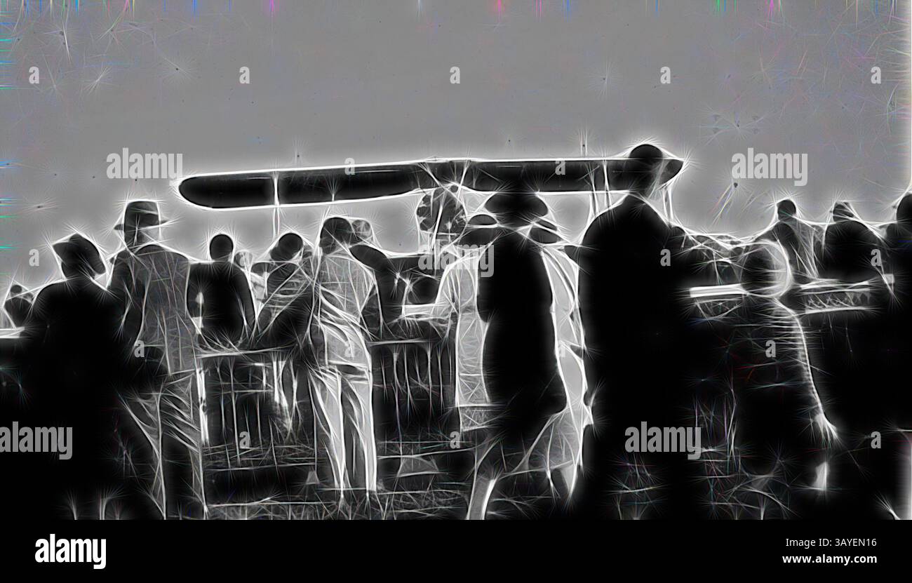 A crowd gathers around a vintage aircraft, with people observing intently and engaged in conversation, set against a backdrop of historical enthusiasm and intrigue., Negative - Flemington, Victoria, 1938, People at an airshow at the Flemington Racecourse. There is a Seagull V aircraft behind the railing., Classic art with a modern twist reimagined by Artotop Stock Photo