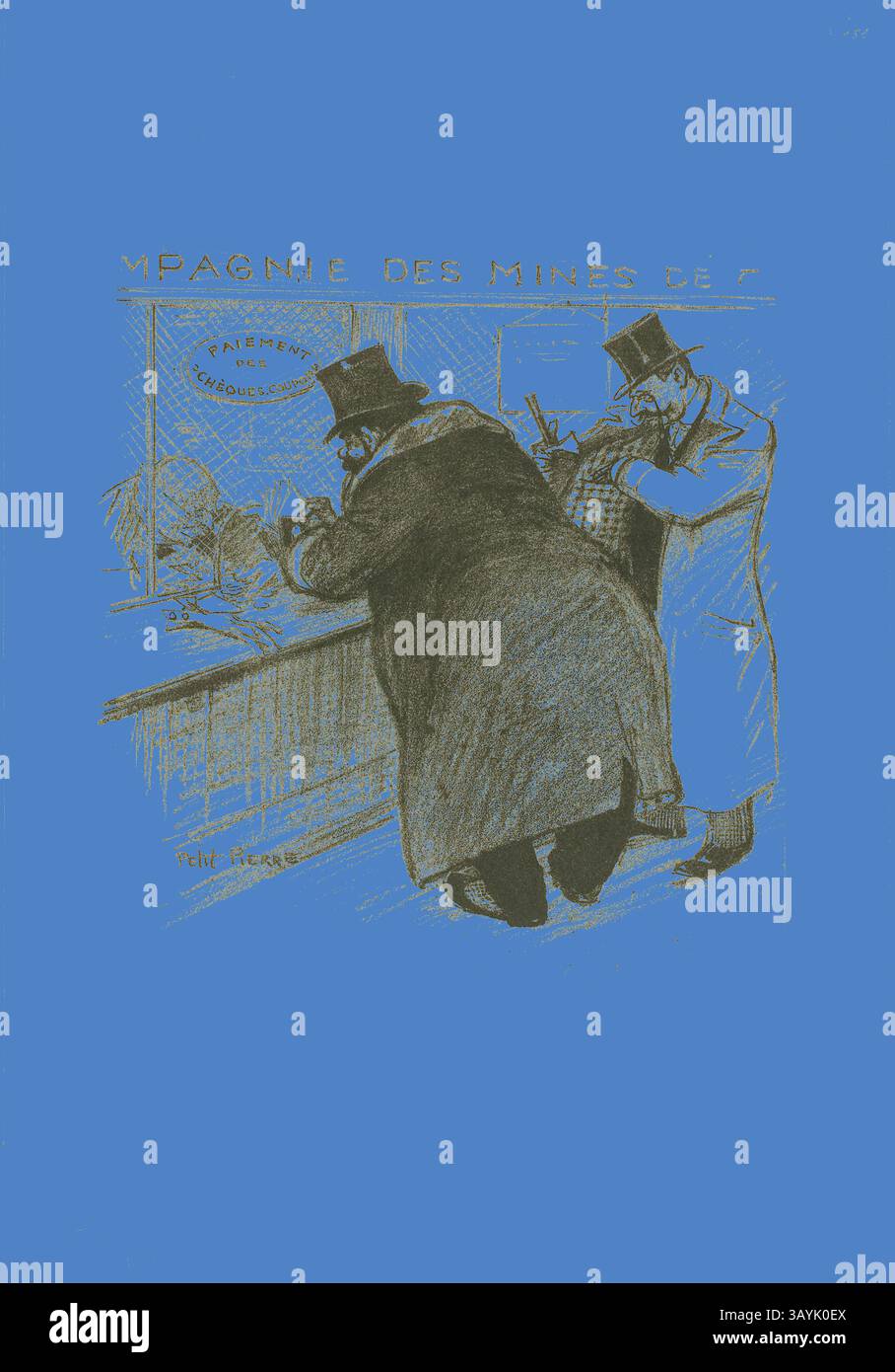 Two elegantly dressed men, sporting top hats and long coats, are ...