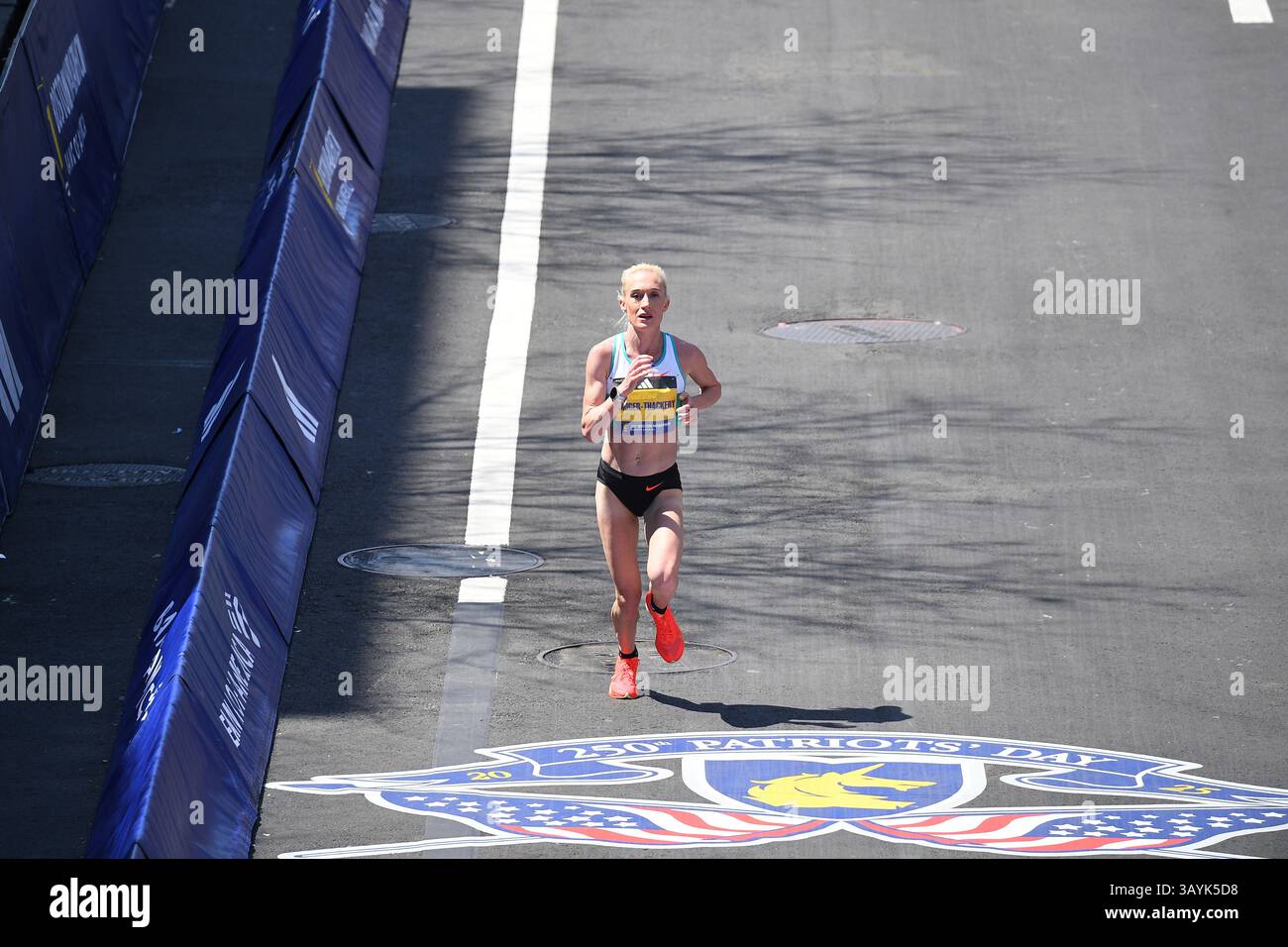 BOSTON, MA - APRIL 21: Calli Hauger-Thackery of Great Britain runs to ...