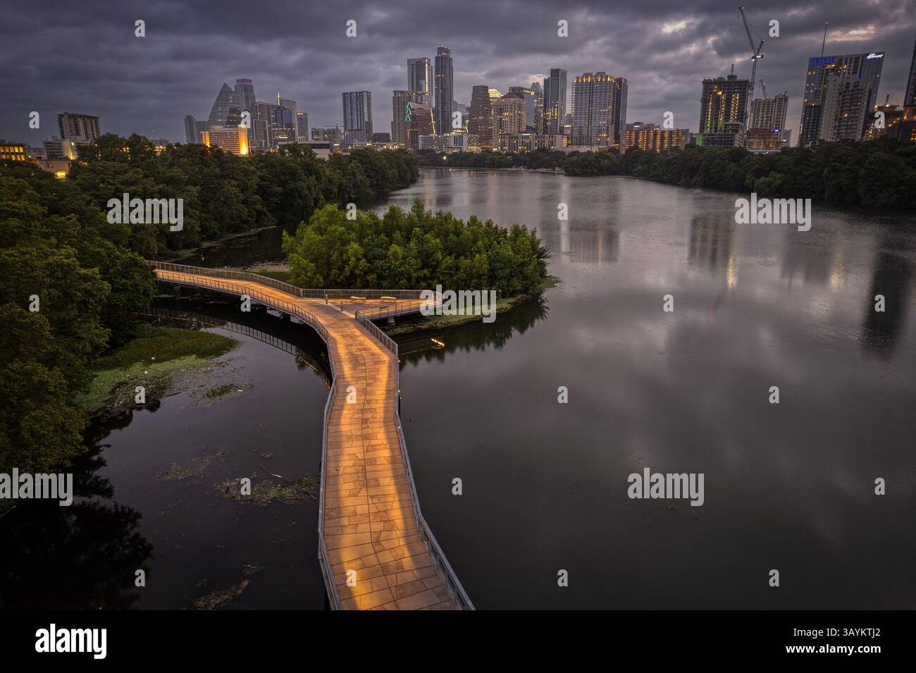 The skyline of Austin, Texas with Lady Bird Lake and the hike and bike ...
