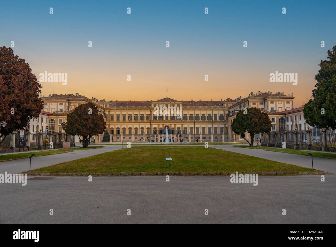 Sunset view of Villa Reale di Monza in Italy.IMAGE Stock Photo