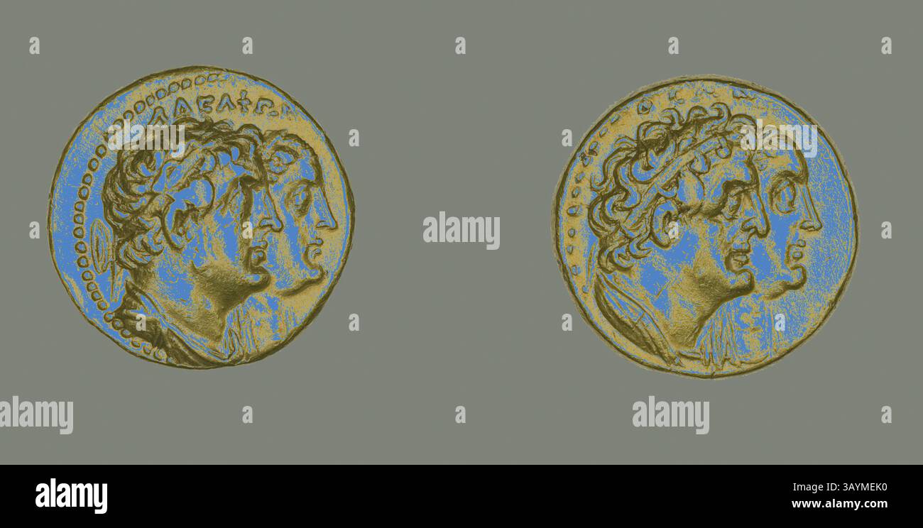 Two ancient coins are displayed side by side, each featuring intricate ...