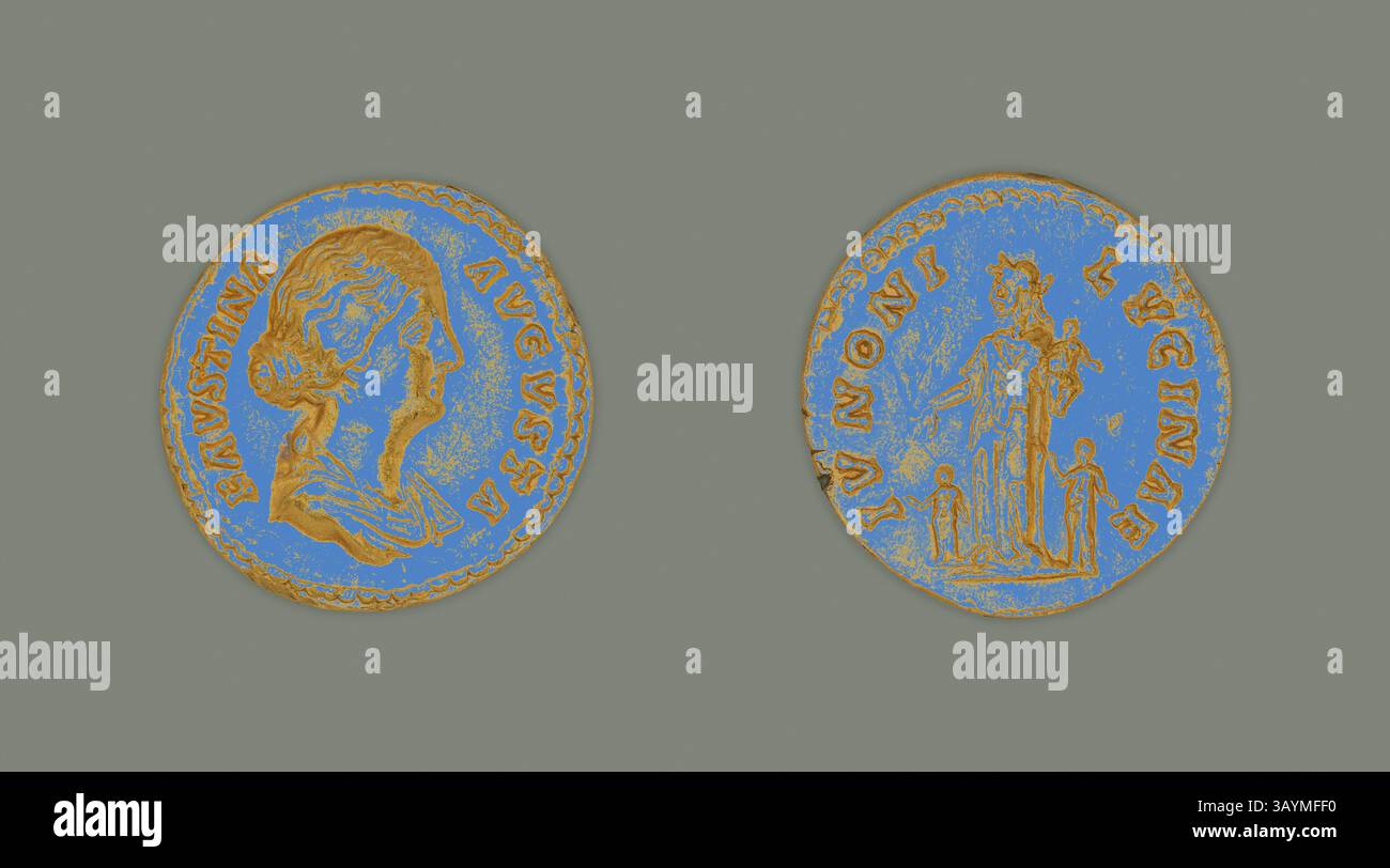 A pair of ancient coins, featuring a detailed profile of a figure on ...