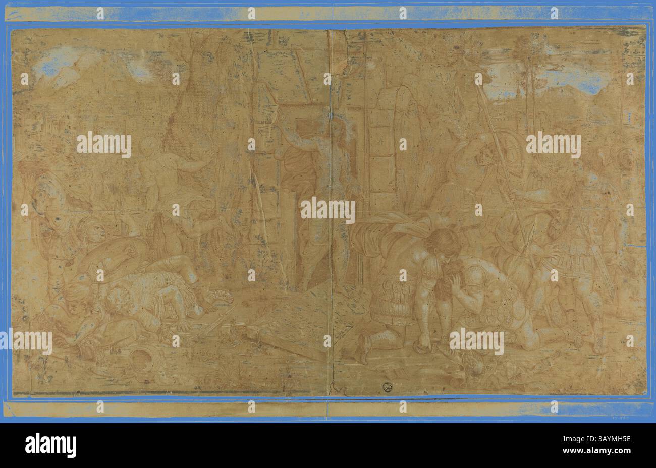 A complex scene depicting a dramatic moment, featuring figures in ...