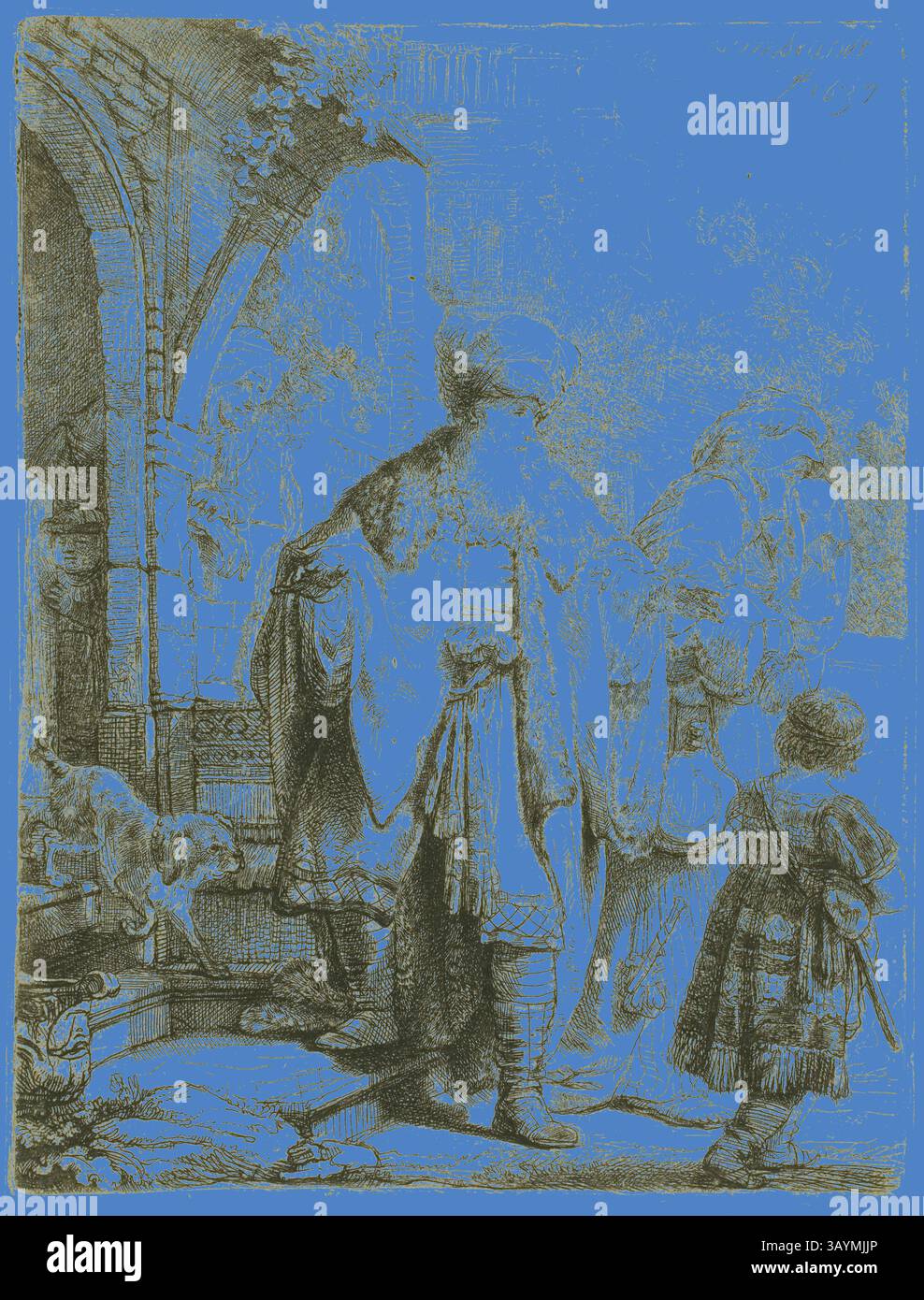 A man dressed in flowing robes stands in an architectural setting ...