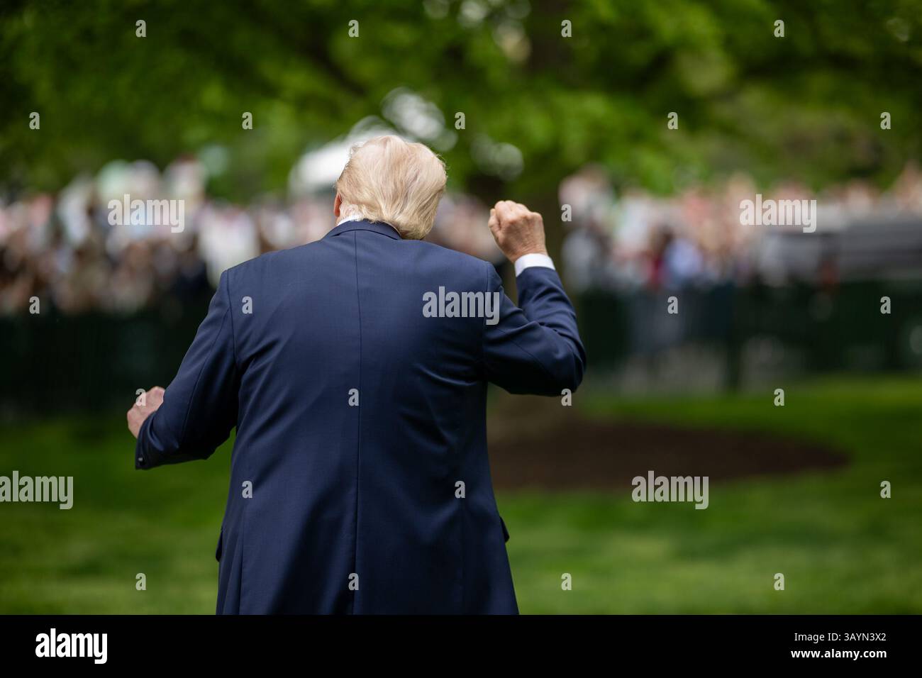 President Donald Trump departs the White House Easter Egg Roll on the ...