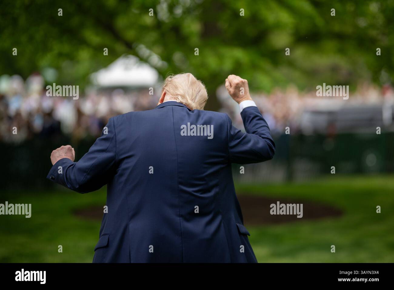President Donald Trump departs the White House Easter Egg Roll on the ...